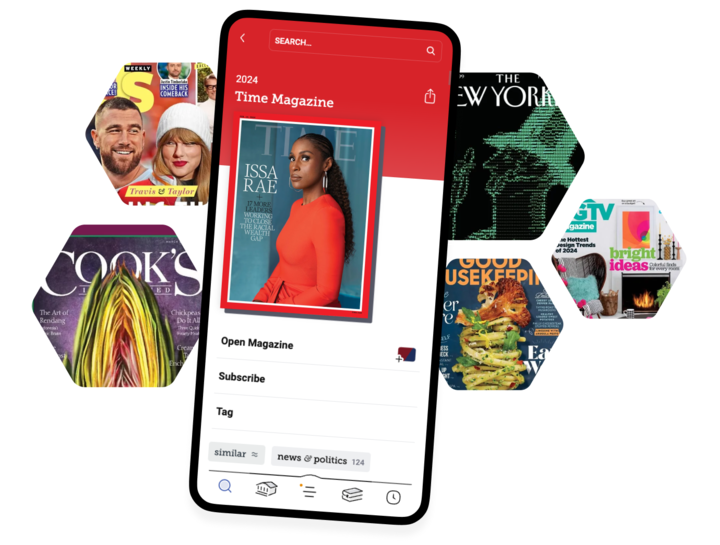 Graphic Cluster of magazines like Vanity Fair and Rolling Stones featured in Libby app on mobile device